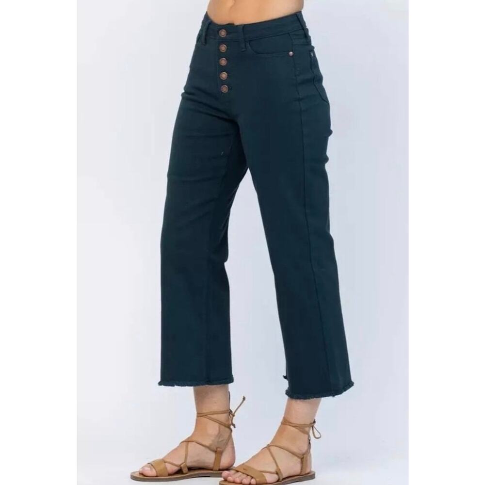 Judy Blue Jeans Women Button Fly Wide Leg Crop Stretch High Rise 18W
